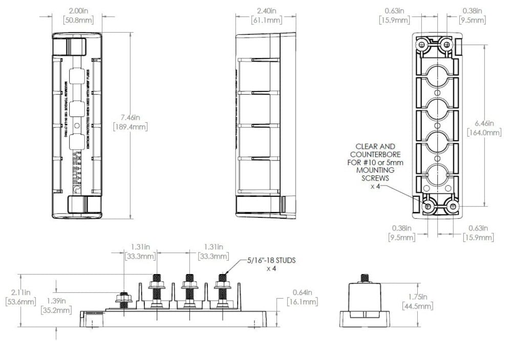 Blue Seas Marine Rated Battery Fuse Holder - Drawing