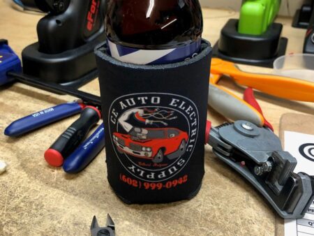CE Auto Electric Supply Olds' Coozie in-use