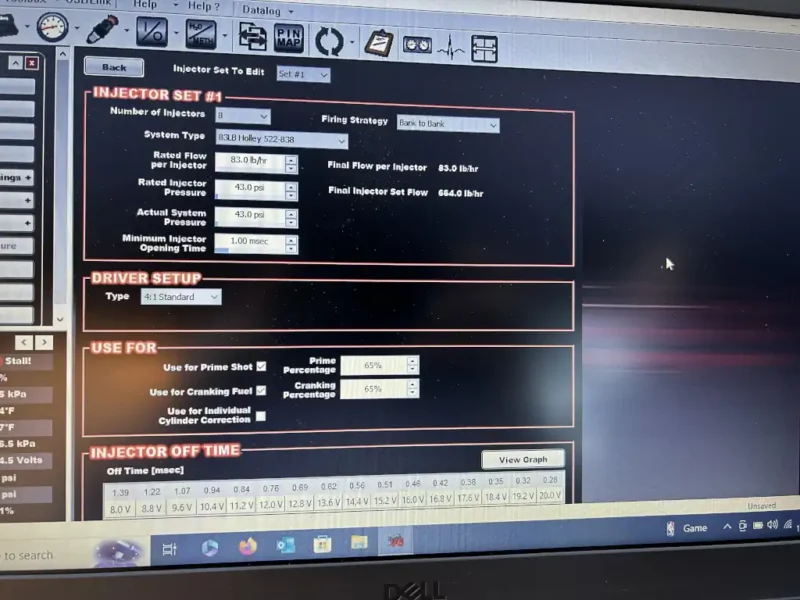 Injector Set Up Table In the Software