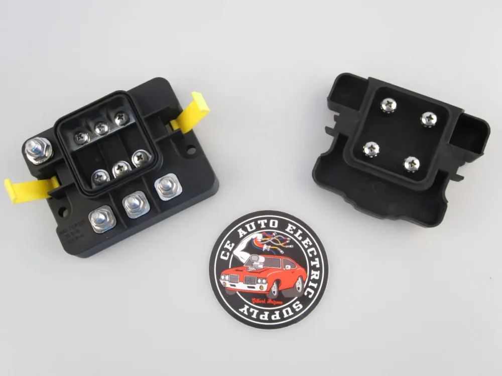 EGIS Waterproof 3-position MIDI Fuse Holder with M6 Output Studs with Cover Removed