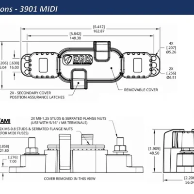 EGIS AMI / MIDI Fuse Block, 30 - 200 A, Sealed - Drawing