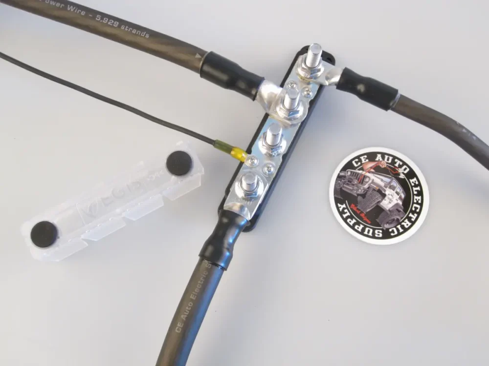 EGIS PowerBar - Black - Four M10 (3/8") Studs +4 Circuits (#8) - 600 Amp with Cover Removed and Cables Attached