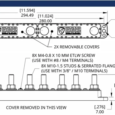 EGIS PowerBar Eight M10 (3/8") Studs +8 Circuits (#8) - 600 Amp - Drawing