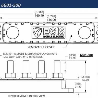 EGIS PowerBar Five M10 (3/8) Studs 600A w-Cover - Drawing